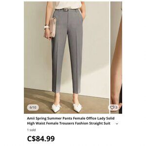 AMII - Grey High Waisted Crop Dress Pants / Trousers (Size M)
